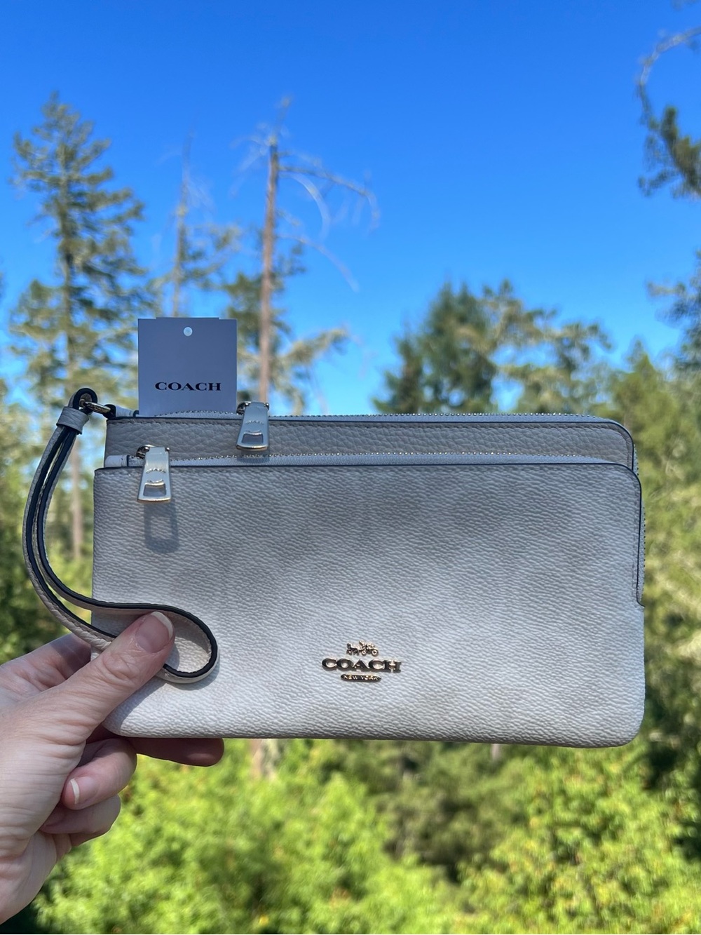COACH Double Zip Wristlet Wallet Chalk White with Gold Hardware CX161 NWT
